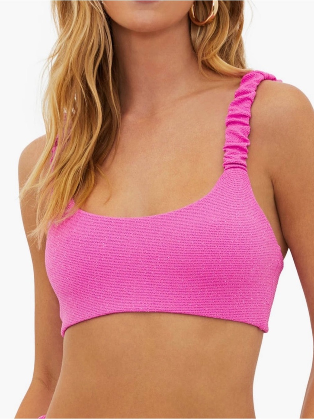 Beach Riot Bikini Top Petal Pink Scrunch Tank Hot Pink Sparkle Size XL NWT